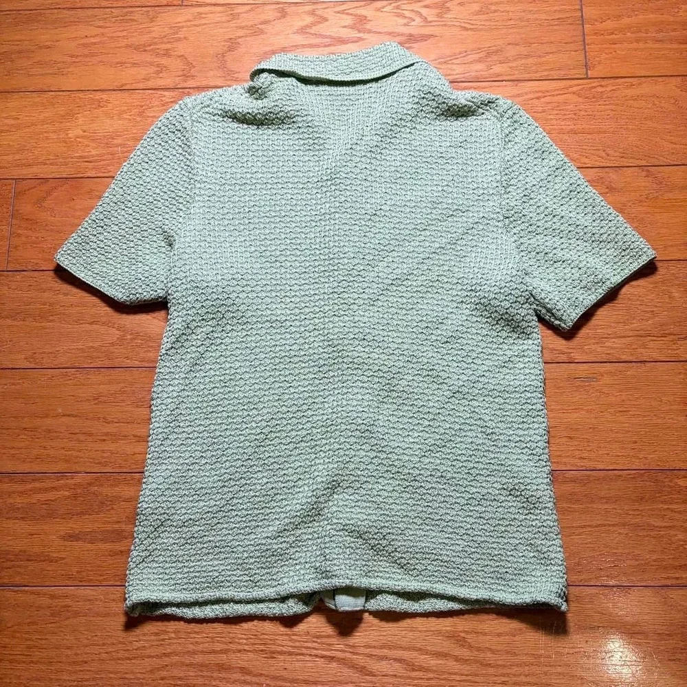 Banana republic Crochet Organic cotton knit shirt Green Men's M NWOT Sample